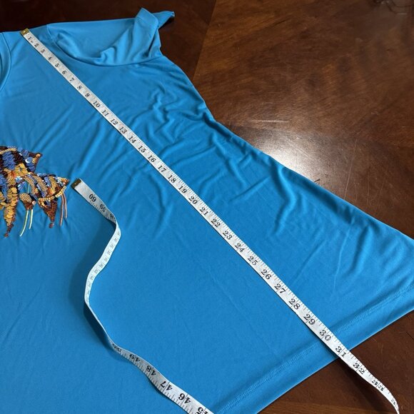 Quacker Factory 2X Sequin Fish Tunic Top Shirt Women’s Light Blue Lycra - Picture 10 of 14